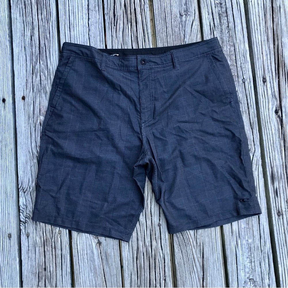 Mens 38 O’Neill Hybrid Everyday Swim Surf Truncks Shorts Boardshorts Plaid Grey